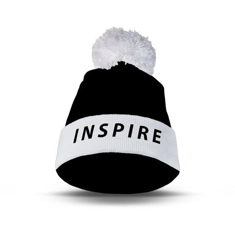 Inspire Black & White Pom Pom Beanie