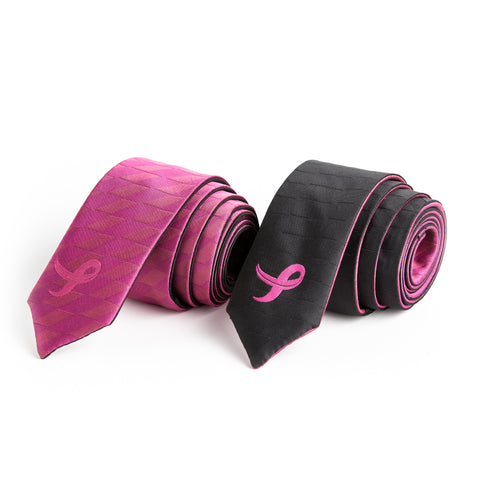 Breast Cancer Awareness Diamond Skinny Reversible Tie