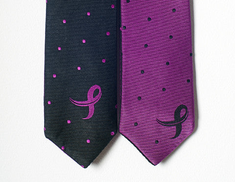 Breast Cancer Awareness Polka Dot Skinny Reversible Necktie