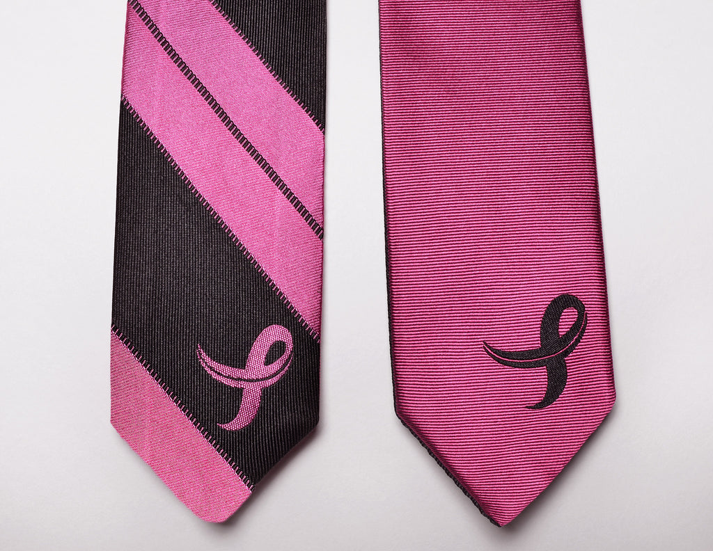 Breast Cancer Awareness Striped Reversible Skinny Necktie