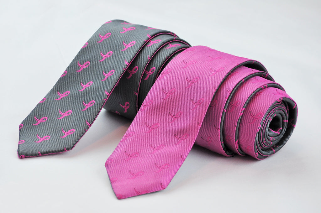 Breast Cancer Awareness Ribbon Reversible Skinny Tie